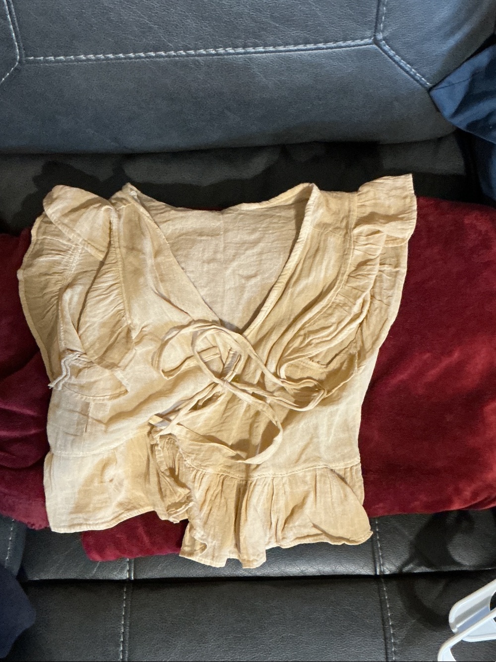 Light Beige Ruffle Wrap Women's Top